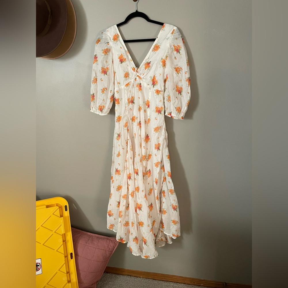 FREE PEOPLE ORANGE FLORAL MIDI DRESS SIZE XS